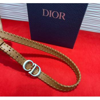 Dior Saddle Belt 2cm with CD Buckle and Leather Topstitching in Smooth Calfskin Brown/Silver 2025 (99-250508159)