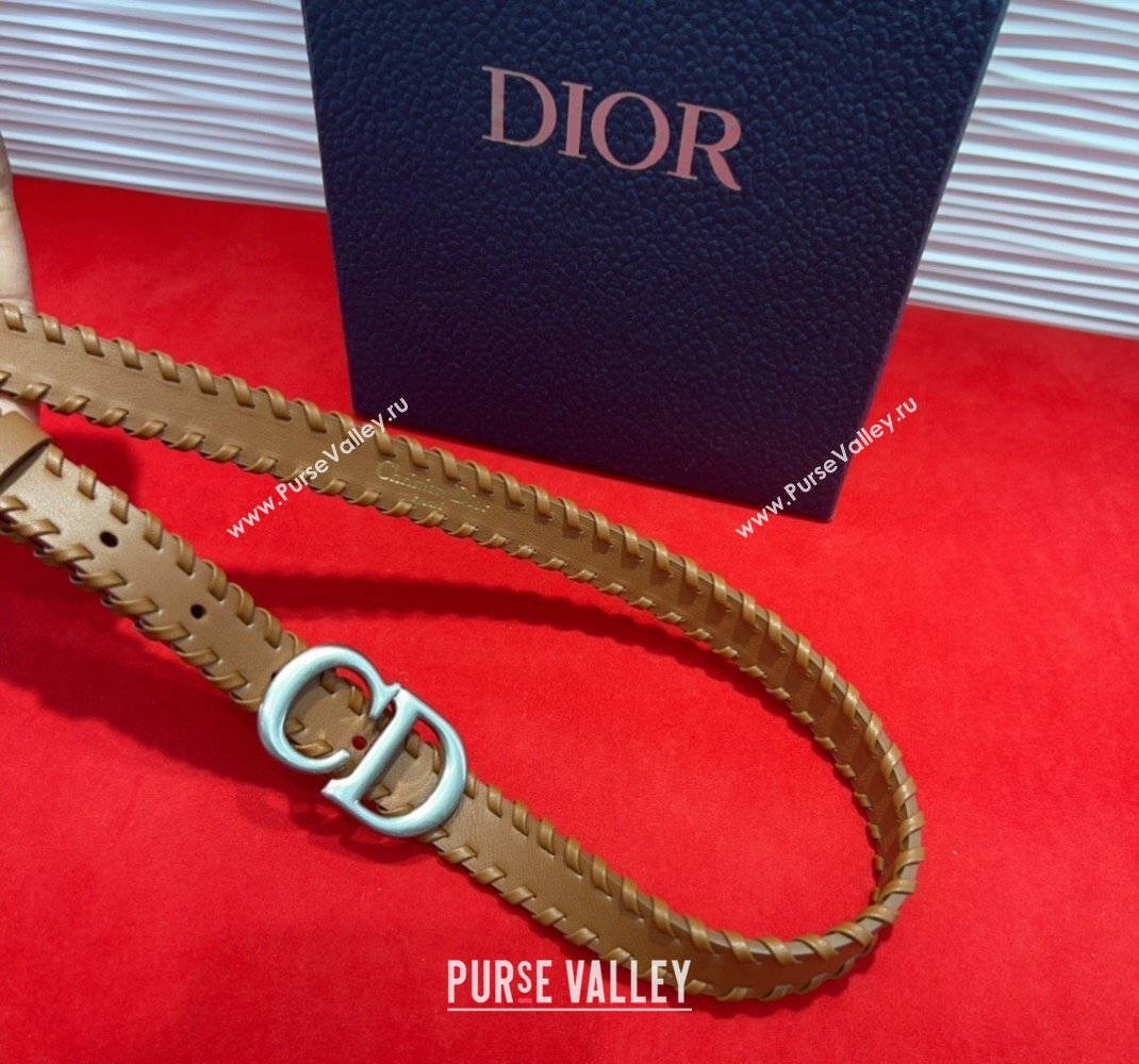 Dior Saddle Belt 2cm with CD Buckle and Leather Topstitching in Smooth Calfskin Brown/Silver 2025 (99-250508159)