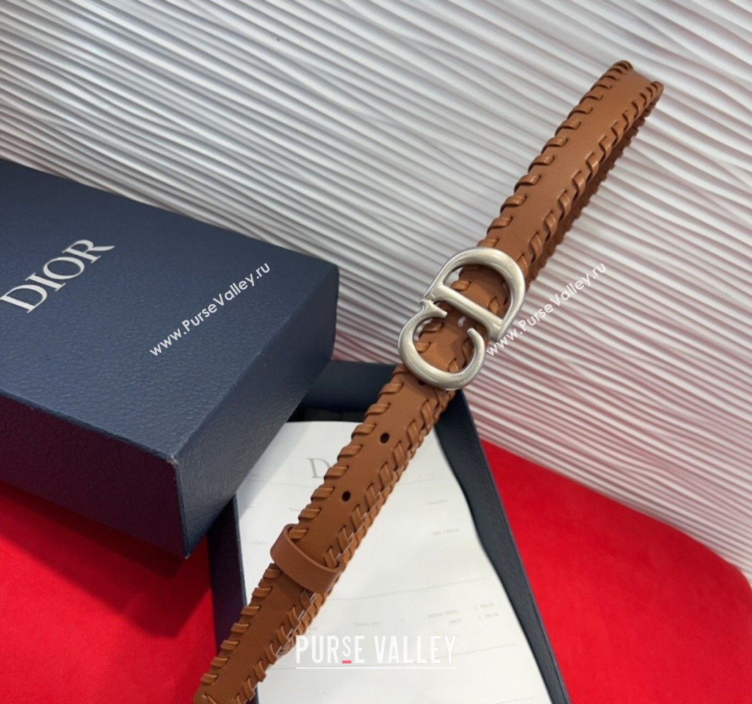 Dior Saddle Belt 2cm with CD Buckle and Leather Topstitching in Smooth Calfskin Brown/Silver 2025 (99-250508159)