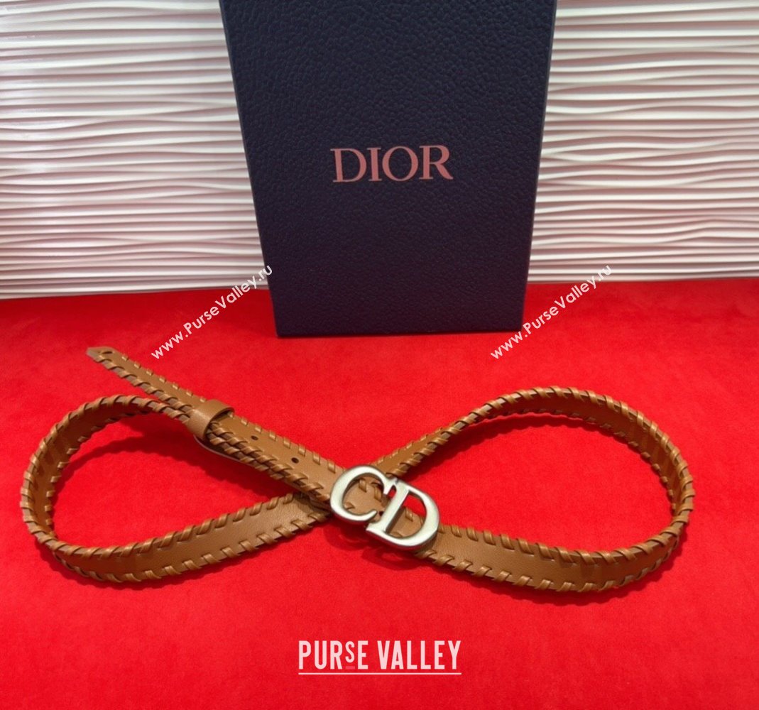 Dior Saddle Belt 2cm with CD Buckle and Leather Topstitching in Smooth Calfskin Brown/Silver 2025 (99-250508159)