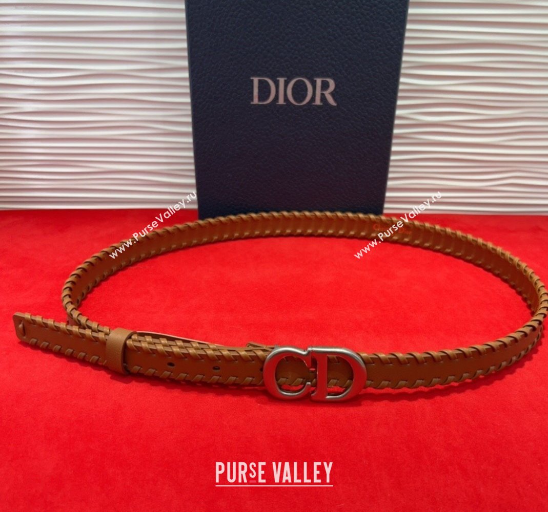 Dior Saddle Belt 2cm with CD Buckle and Leather Topstitching in Smooth Calfskin Brown/Silver 2025 (99-250508159)
