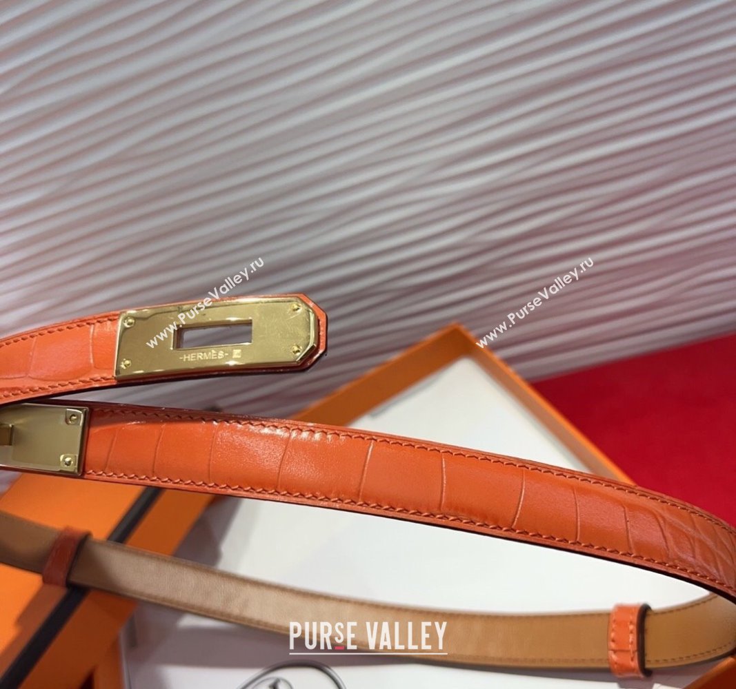 Hermes Kelly Duo Belt 1.8cm in Crocodile Embossed Calfskin with Metal-Tone Buckle Orange/Gold 2025 H2011025 (99-250508166)
