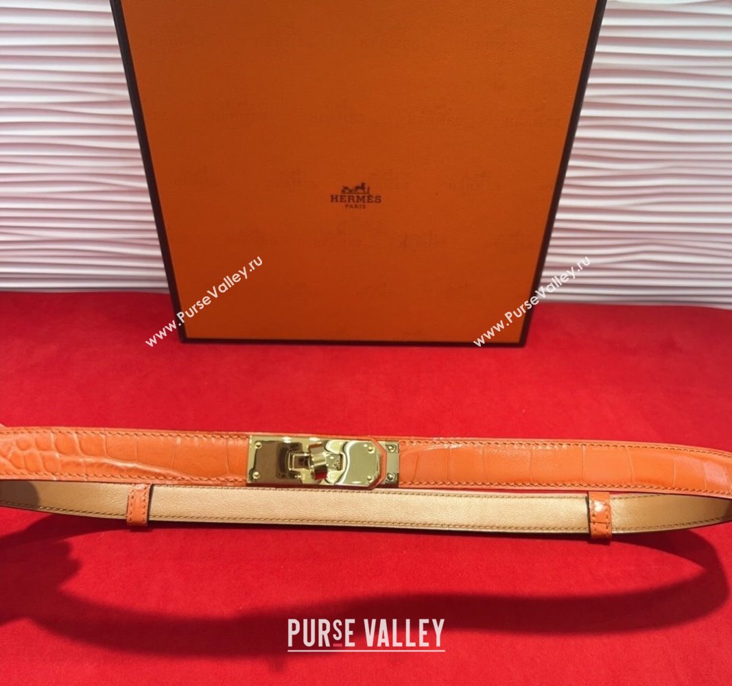Hermes Kelly Duo Belt 1.8cm in Crocodile Embossed Calfskin with Metal-Tone Buckle Orange/Gold 2025 H2011025 (99-250508166)