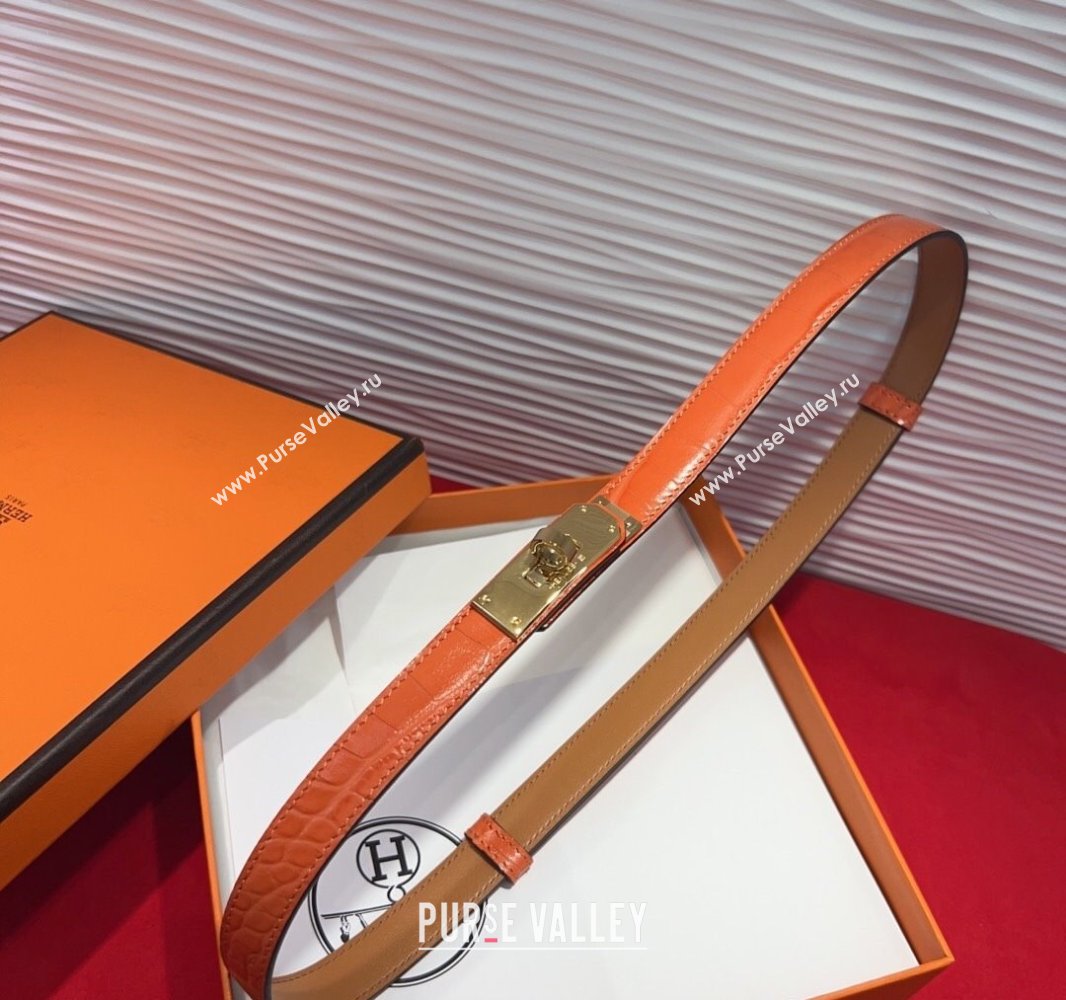 Hermes Kelly Duo Belt 1.8cm in Crocodile Embossed Calfskin with Metal-Tone Buckle Orange/Gold 2025 H2011025 (99-250508166)