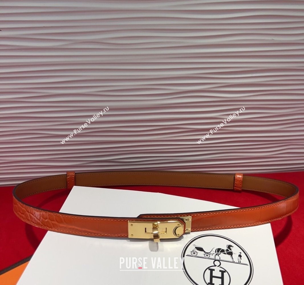 Hermes Kelly Duo Belt 1.8cm in Crocodile Embossed Calfskin with Metal-Tone Buckle Orange/Gold 2025 H2011025 (99-250508166)