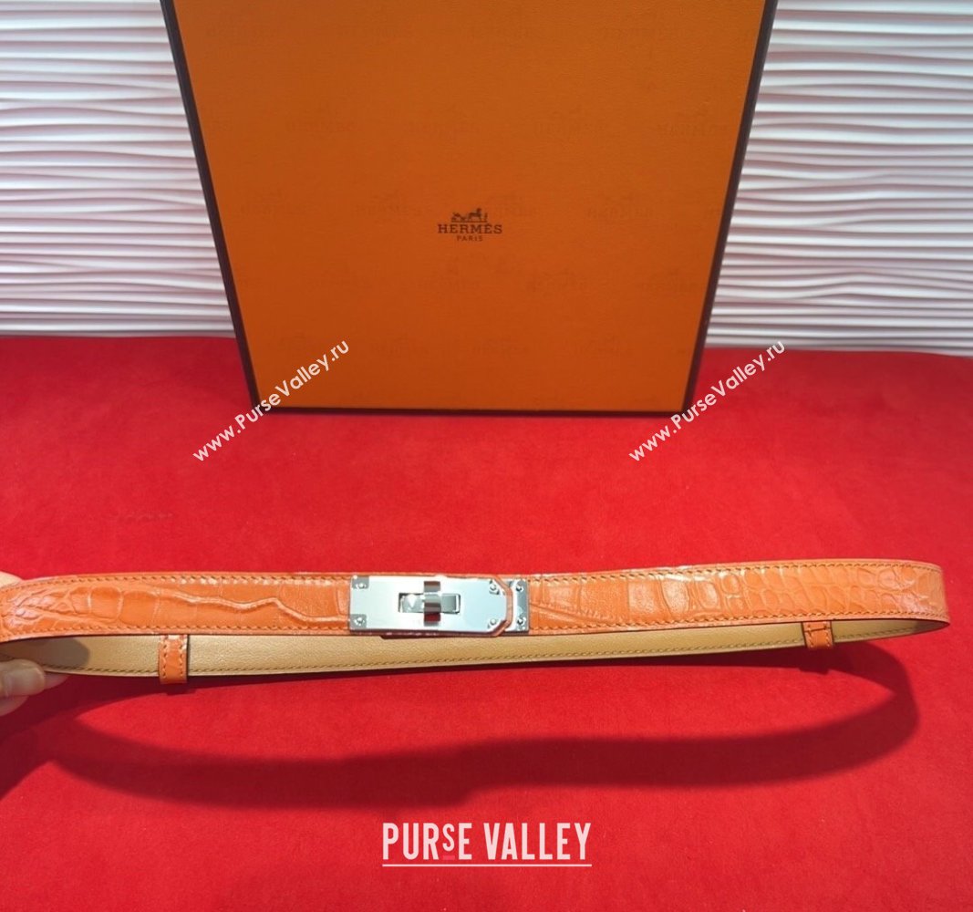 Hermes Kelly Duo Belt 1.8cm in Crocodile Embossed Calfskin with Metal-Tone Buckle Orange/Silver 2025 H2011025 (99-250508167)