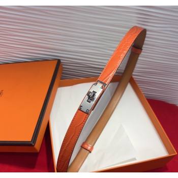 Hermes Kelly Duo Belt 1.8cm in Crocodile Embossed Calfskin with Metal-Tone Buckle Orange/Silver 2025 H2011025 (99-250508167)