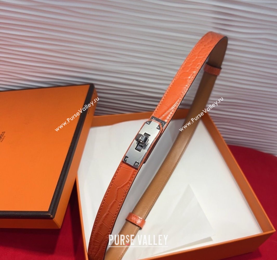 Hermes Kelly Duo Belt 1.8cm in Crocodile Embossed Calfskin with Metal-Tone Buckle Orange/Silver 2025 H2011025 (99-250508167)