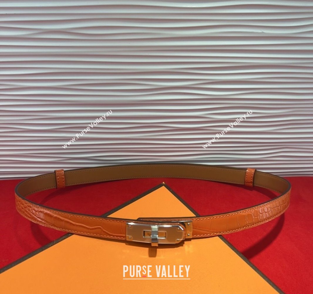 Hermes Kelly Duo Belt 1.8cm in Crocodile Embossed Calfskin with Metal-Tone Buckle Orange/Silver 2025 H2011025 (99-250508167)