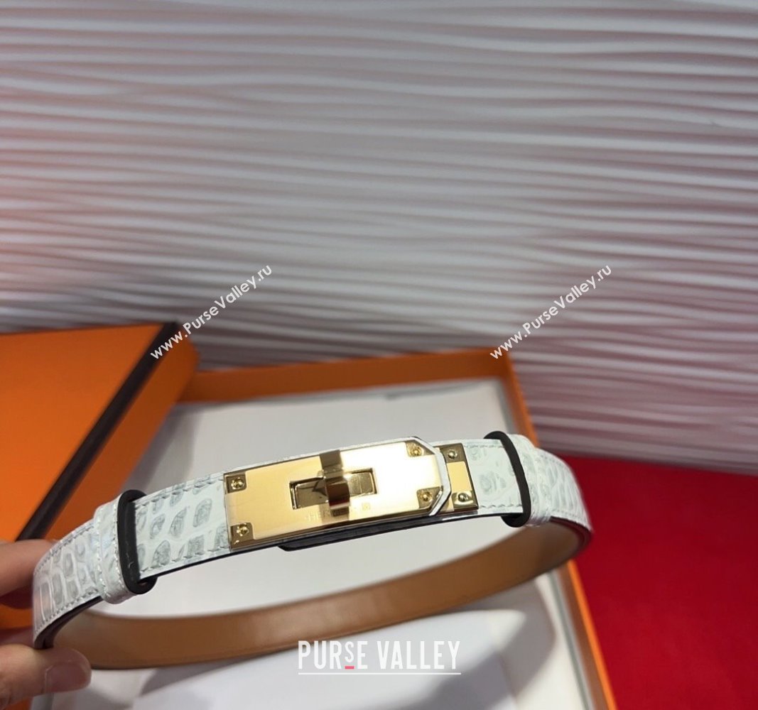 Hermes Kelly Duo Belt 1.8cm in Crocodile Embossed Calfskin with Metal-Tone Buckle White 2025 H2011025 (99-250508168)