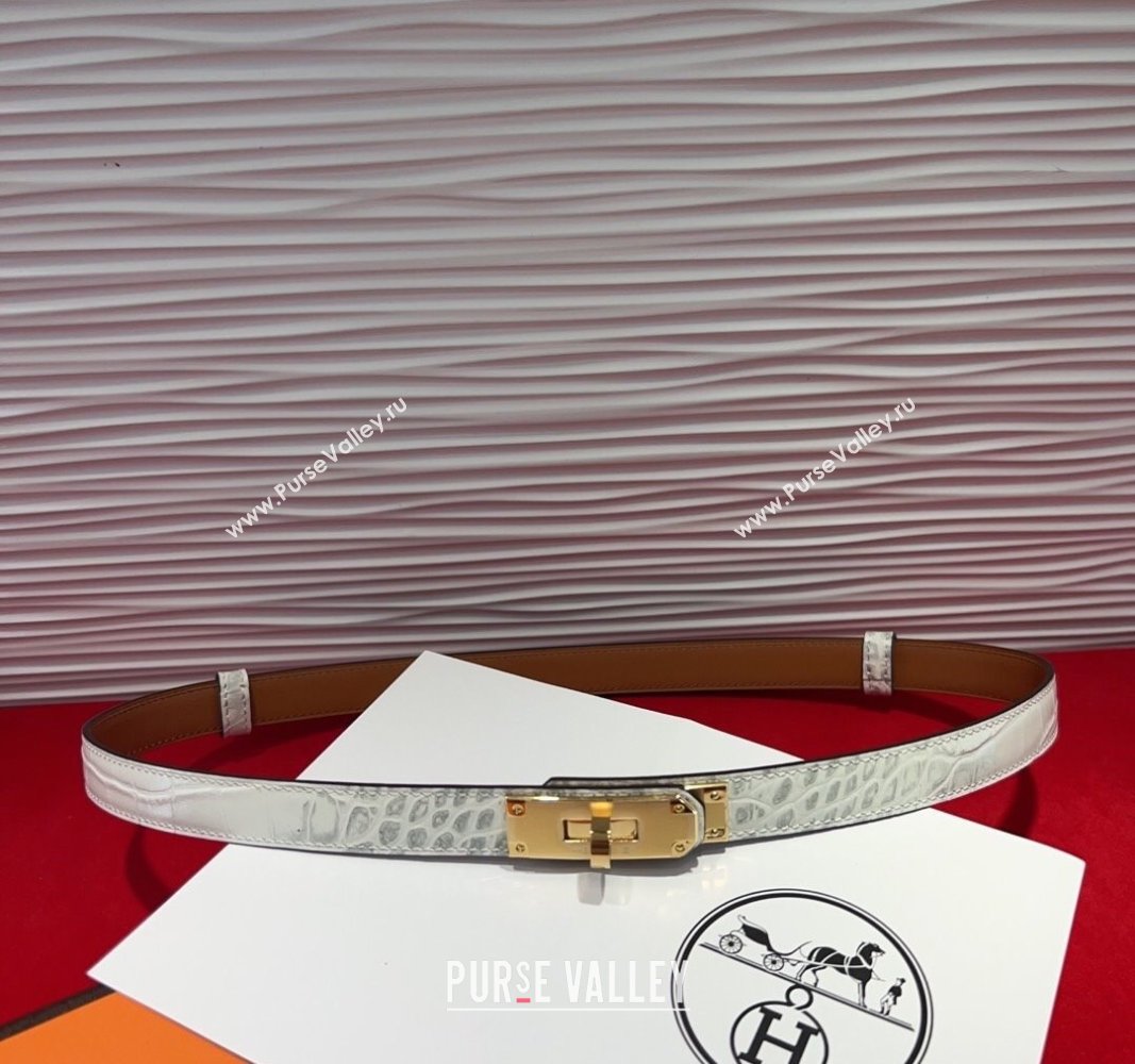 Hermes Kelly Duo Belt 1.8cm in Crocodile Embossed Calfskin with Metal-Tone Buckle White 2025 H2011025 (99-250508168)