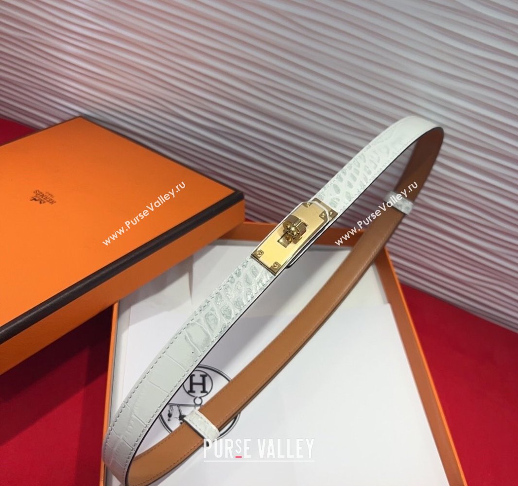 Hermes Kelly Duo Belt 1.8cm in Crocodile Embossed Calfskin with Metal-Tone Buckle White 2025 H2011025 (99-250508168)