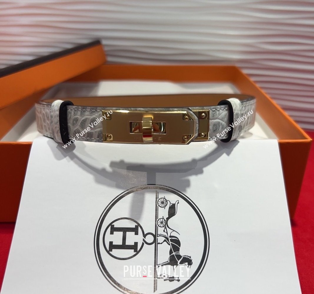 Hermes Kelly Duo Belt 1.8cm in Crocodile Embossed Calfskin with Metal-Tone Buckle White 2025 H2011025 (99-250508168)