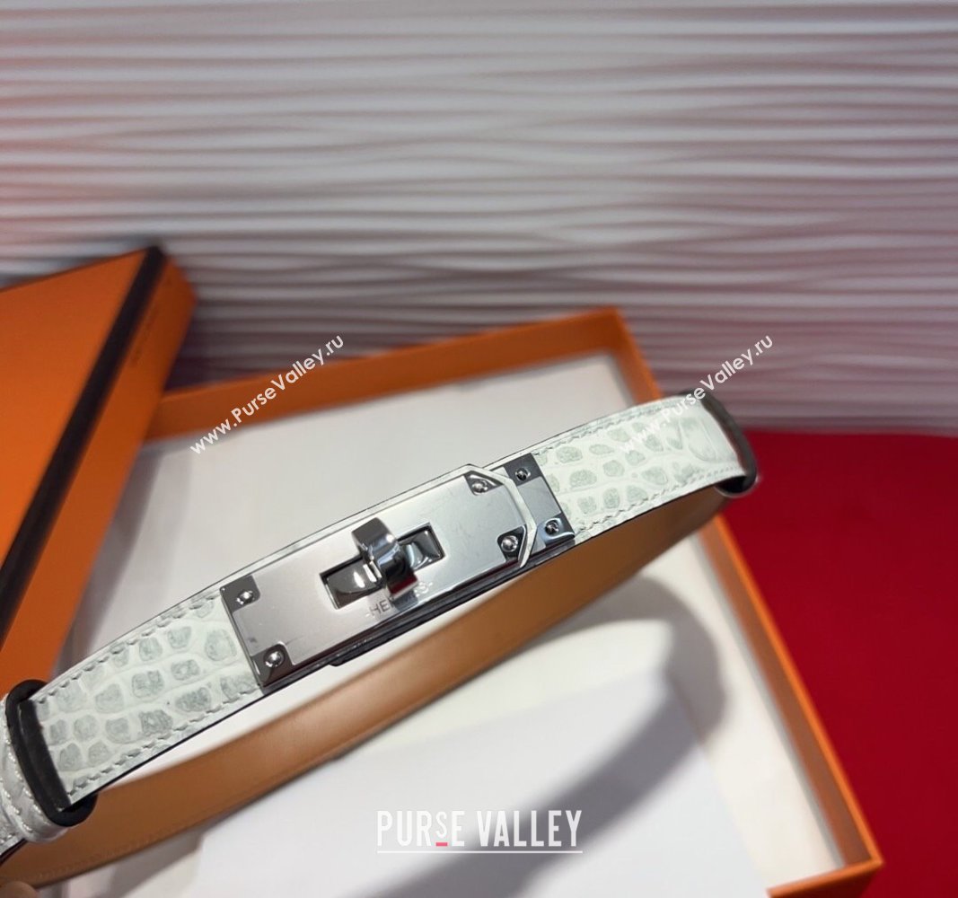 Hermes Kelly Duo Belt 1.8cm in Crocodile Embossed Calfskin with Metal-Tone Buckle White/Silver 2025 H2011025 (99-250508169)