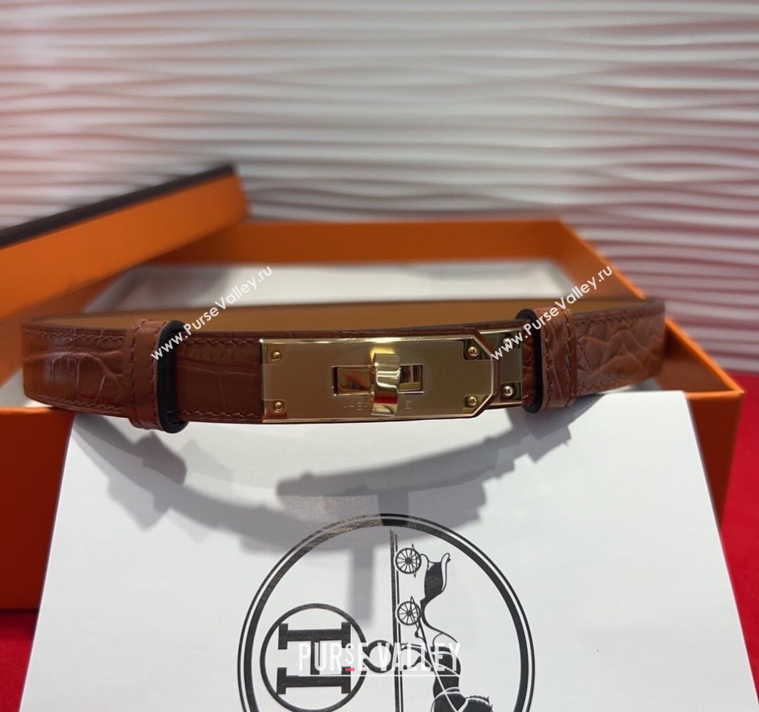Hermes Kelly Duo Belt 1.8cm in Crocodile Embossed Calfskin with Metal-Tone Buckle Brown2/Gold 2025 H2011025 (99-250508170)