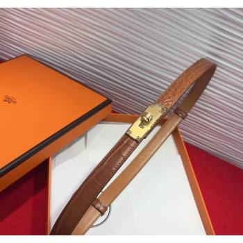 Hermes Kelly Duo Belt 1.8cm in Crocodile Embossed Calfskin with Metal-Tone Buckle Brown2/Gold 2025 H2011025 (99-250508170)