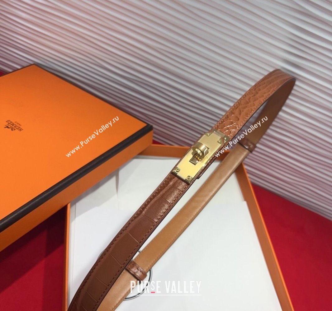 Hermes Kelly Duo Belt 1.8cm in Crocodile Embossed Calfskin with Metal-Tone Buckle Brown2/Gold 2025 H2011025 (99-250508170)