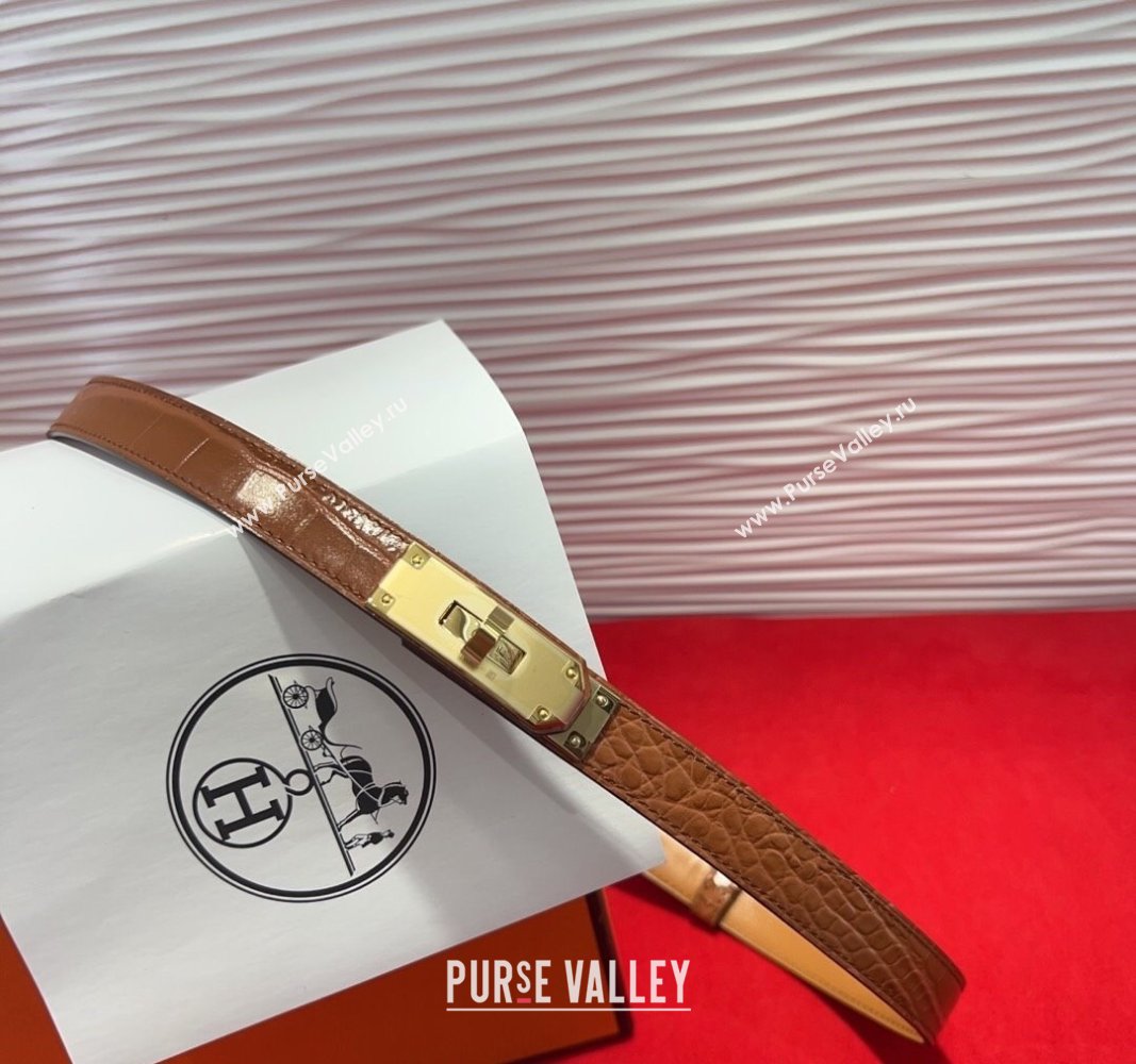 Hermes Kelly Duo Belt 1.8cm in Crocodile Embossed Calfskin with Metal-Tone Buckle Brown2/Gold 2025 H2011025 (99-250508170)