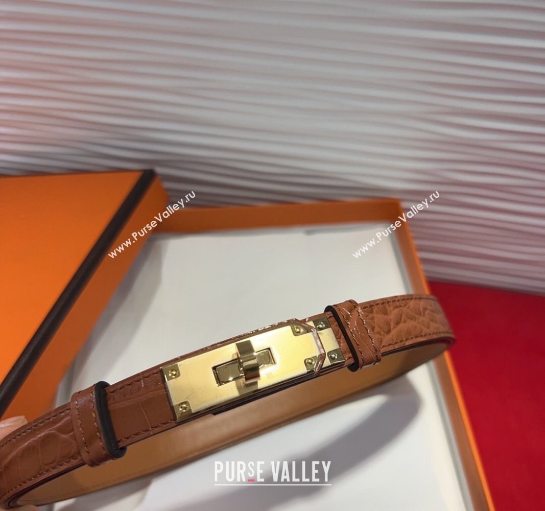 Hermes Kelly Duo Belt 1.8cm in Crocodile Embossed Calfskin with Metal-Tone Buckle Brown2/Gold 2025 H2011025 (99-250508170)