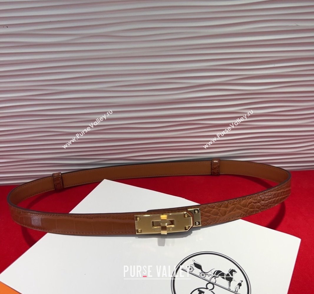 Hermes Kelly Duo Belt 1.8cm in Crocodile Embossed Calfskin with Metal-Tone Buckle Brown2/Gold 2025 H2011025 (99-250508170)