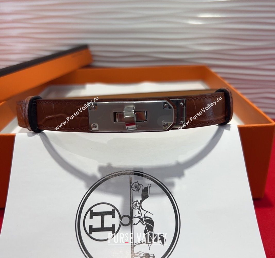 Hermes Kelly Duo Belt 1.8cm in Crocodile Embossed Calfskin with Metal-Tone Buckle Brown2/Silver 2025 H2011025 (99-250508171)