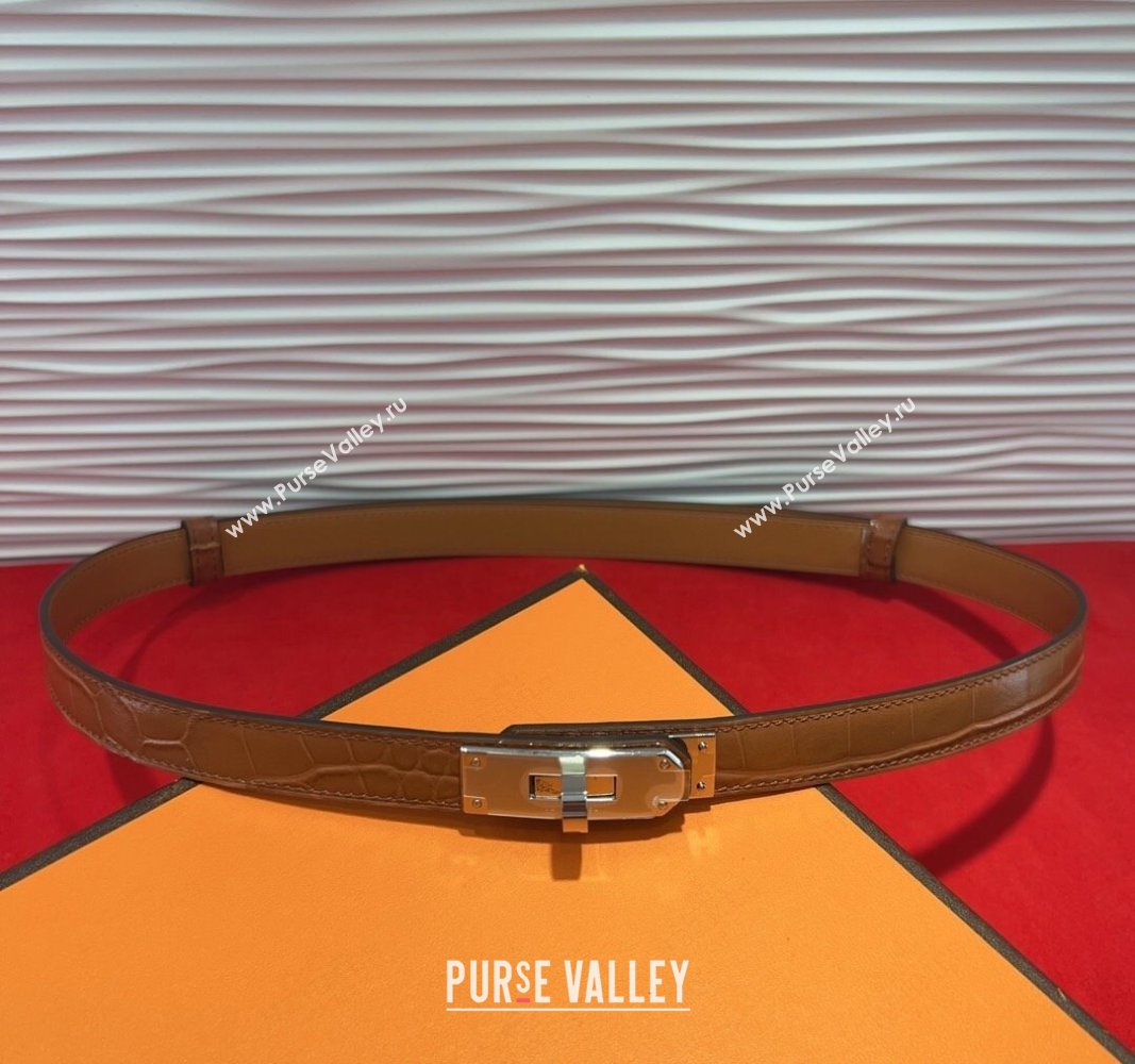 Hermes Kelly Duo Belt 1.8cm in Crocodile Embossed Calfskin with Metal-Tone Buckle Brown2/Silver 2025 H2011025 (99-250508171)