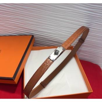 Hermes Kelly Duo Belt 1.8cm in Crocodile Embossed Calfskin with Metal-Tone Buckle Brown2/Silver 2025 H2011025 (99-250508171)