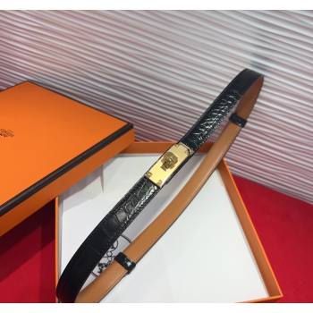 Hermes Kelly Duo Belt 1.8cm in Crocodile Embossed Calfskin with Metal-Tone Buckle Black/Gold 2025 H2011025 (99-250508172)