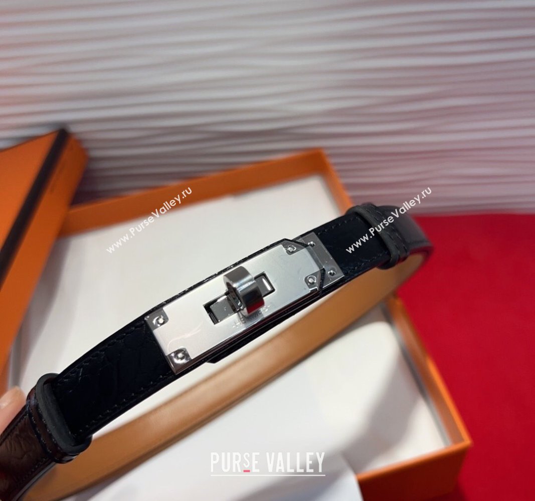 Hermes Kelly Duo Belt 1.8cm in Crocodile Embossed Calfskin with Metal-Tone Buckle Black/Silver 2025 H2011025 (99-250508173)