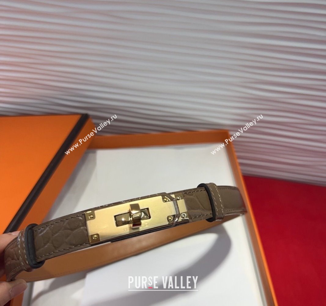 Hermes Kelly Duo Belt 1.8cm in Crocodile Embossed Calfskin with Metal-Tone Buckle Grey/Gold 2025 H2011025 (99-250508174)