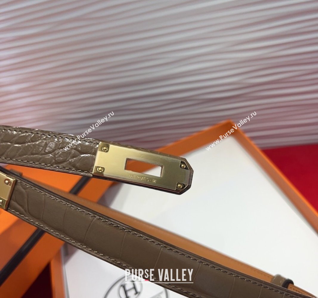 Hermes Kelly Duo Belt 1.8cm in Crocodile Embossed Calfskin with Metal-Tone Buckle Grey/Gold 2025 H2011025 (99-250508174)