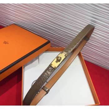 Hermes Kelly Duo Belt 1.8cm in Crocodile Embossed Calfskin with Metal-Tone Buckle Grey/Gold 2025 H2011025 (99-250508174)