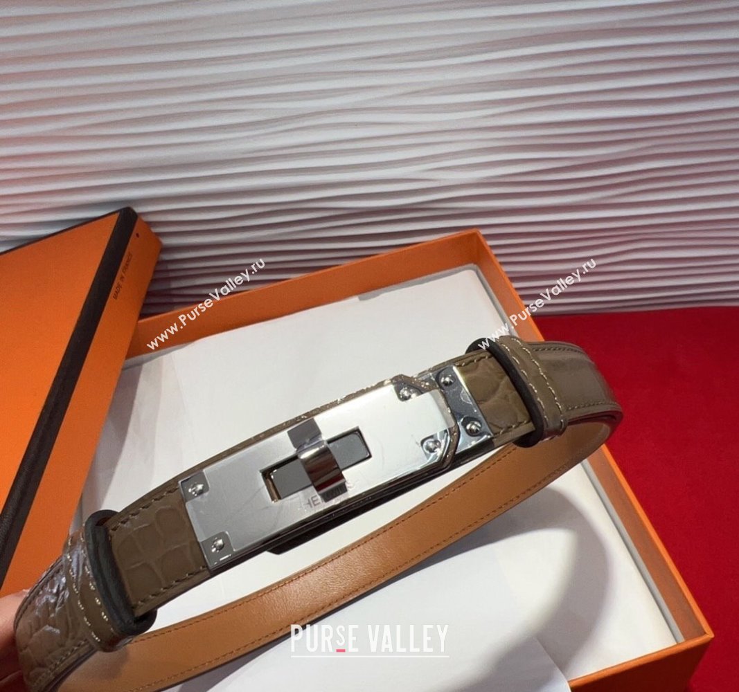 Hermes Kelly Duo Belt 1.8cm in Crocodile Embossed Calfskin with Metal-Tone Buckle Grey/Silver 2025 H2011025 (99-250508175)