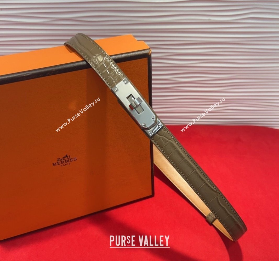 Hermes Kelly Duo Belt 1.8cm in Crocodile Embossed Calfskin with Metal-Tone Buckle Grey/Silver 2025 H2011025 (99-250508175)