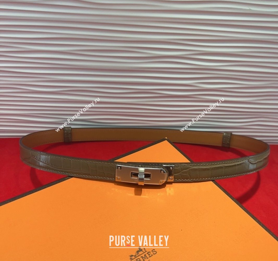 Hermes Kelly Duo Belt 1.8cm in Crocodile Embossed Calfskin with Metal-Tone Buckle Grey/Silver 2025 H2011025 (99-250508175)