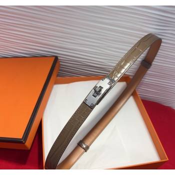Hermes Kelly Duo Belt 1.8cm in Crocodile Embossed Calfskin with Metal-Tone Buckle Grey/Silver 2025 H2011025 (99-250508175)