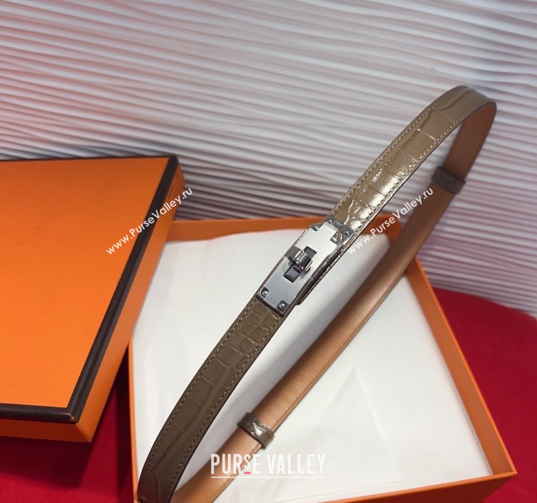 Hermes Kelly Duo Belt 1.8cm in Crocodile Embossed Calfskin with Metal-Tone Buckle Grey/Silver 2025 H2011025 (99-250508175)