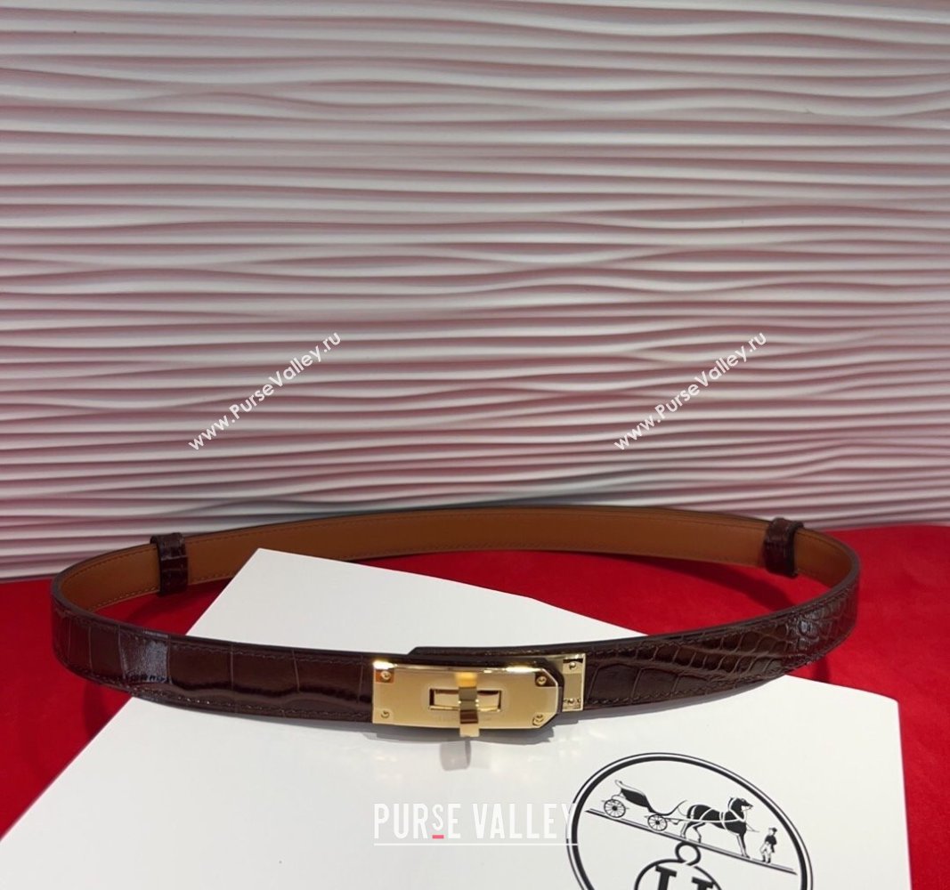 Hermes Kelly Duo Belt 1.8cm in Crocodile Embossed Calfskin with Metal-Tone Buckle Dark Brown/Gold 2025 H2011025 (99-250508176)