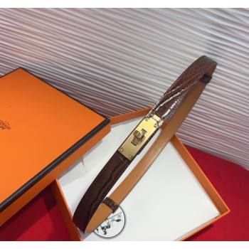 Hermes Kelly Duo Belt 1.8cm in Crocodile Embossed Calfskin with Metal-Tone Buckle Dark Brown/Gold 2025 H2011025 (99-250508176)
