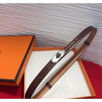 Hermes Kelly Duo Belt 1.8cm in Crocodile Embossed Calfskin with Metal-Tone Buckle Dark Brown/Silver 2025 H2011025 (99-250508177)
