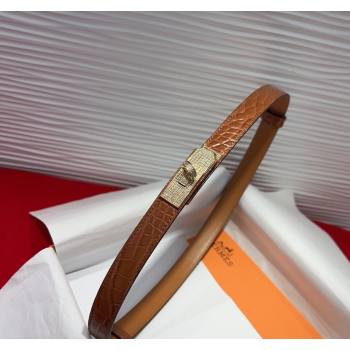Hermes Kelly Duo Belt 1.8cm in Crocodile Embossed Calfskin with Gold Strass Paved Buckle Brown2 2025 H2011025 (99-250508178)