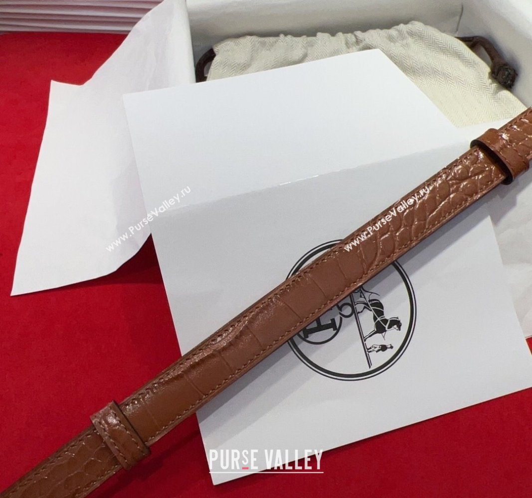 Hermes Kelly Duo Belt 1.8cm in Crocodile Embossed Calfskin with Gold Strass Paved Buckle Brown2 2025 H2011025 (99-250508178)