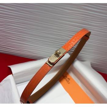 Hermes Kelly Duo Belt 1.8cm in Crocodile Embossed Calfskin with Gold Strass Paved Buckle Orange 2025 H2011025 (99-250508182)