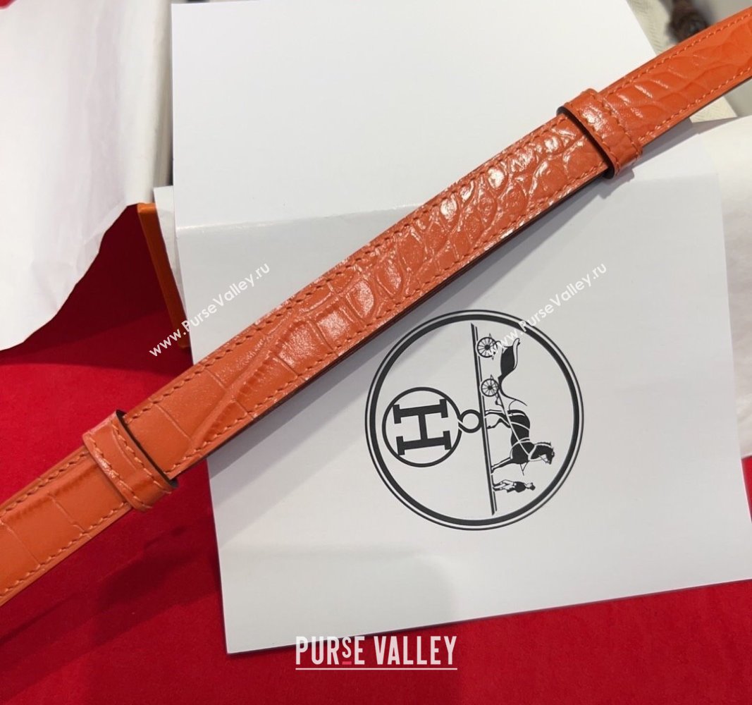 Hermes Kelly Duo Belt 1.8cm in Crocodile Embossed Calfskin with Gold Strass Paved Buckle Orange 2025 H2011025 (99-250508182)