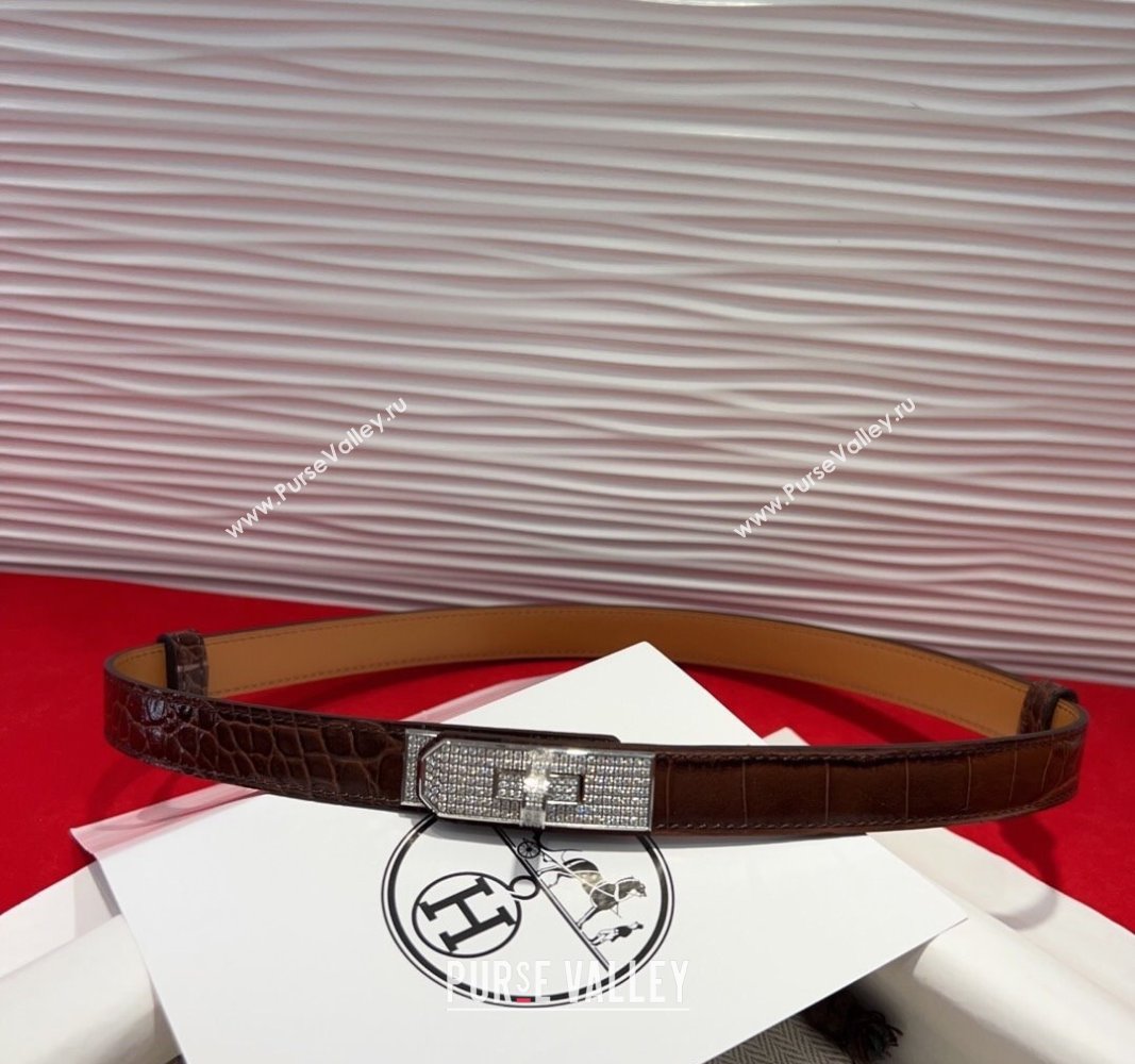 Hermes Kelly Duo Belt 1.8cm in Crocodile Embossed Calfskin with Silver Strass Paved Buckle Black 2025 H2011025 (99-250508184)