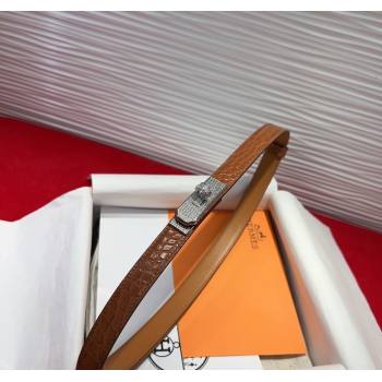 Hermes Kelly Duo Belt 1.8cm in Crocodile Embossed Calfskin with Silver Strass Paved Buckle Brown2 2025 H2011025 (99-250508185)