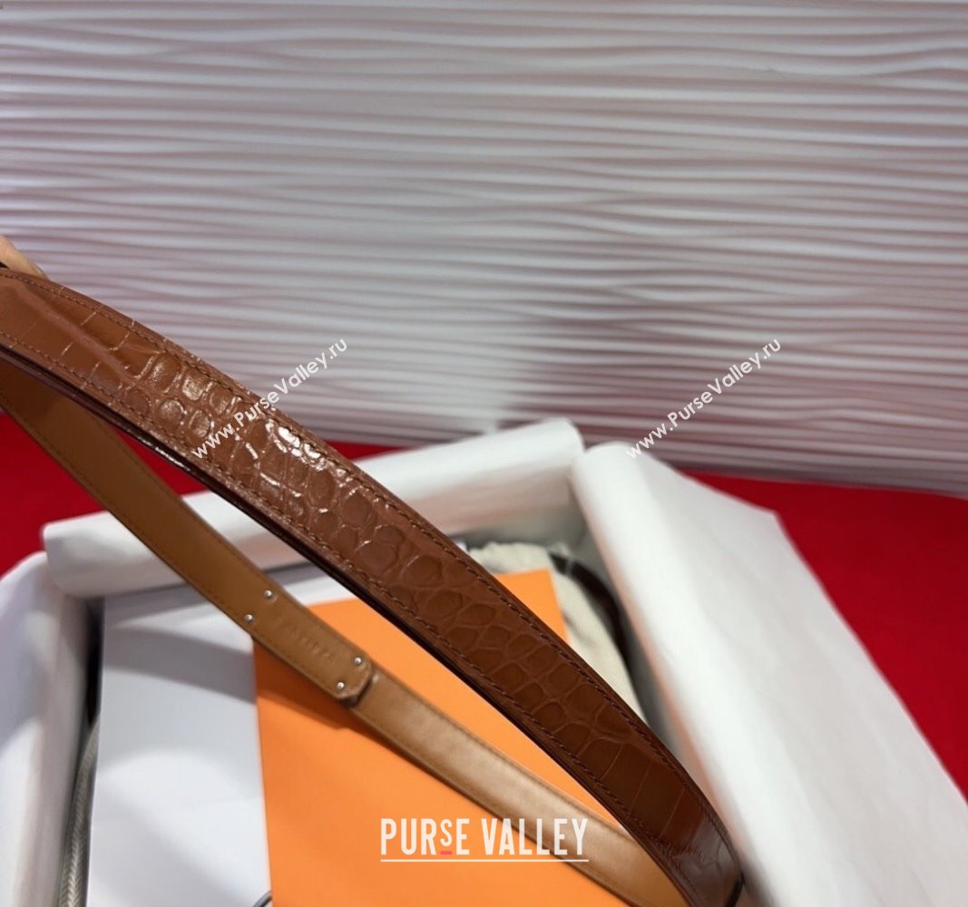 Hermes Kelly Duo Belt 1.8cm in Crocodile Embossed Calfskin with Silver Strass Paved Buckle Brown2 2025 H2011025 (99-250508185)