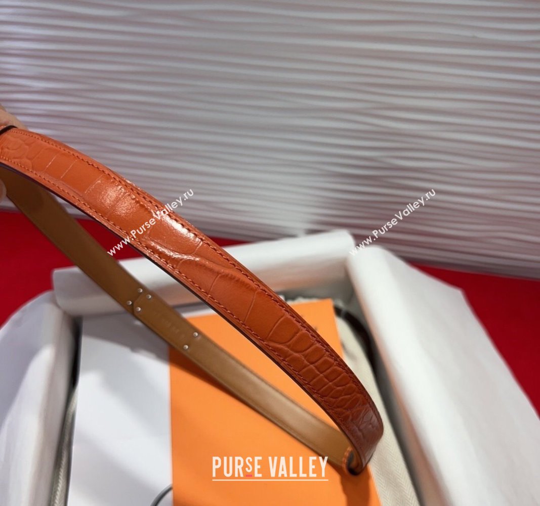 Hermes Kelly Duo Belt 1.8cm in Crocodile Embossed Calfskin with Silver Strass Paved Buckle Orange 2025 H2011025 (99-250508188)