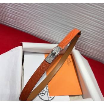 Hermes Kelly Duo Belt 1.8cm in Crocodile Embossed Calfskin with Silver Strass Paved Buckle Orange 2025 H2011025 (99-250508188)