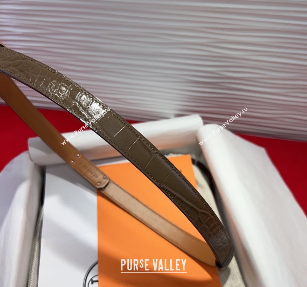 Hermes Kelly Duo Belt 1.8cm in Crocodile Embossed Calfskin with Silver Strass Paved Buckle Grey 2025 H2011025 (99-250508189)